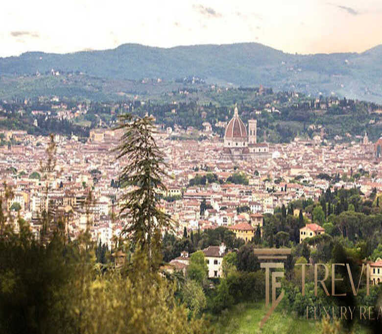 Вид на Флоренцию с зелеными холмами и историческими зданиями, популярное фото для агентства недвижимости Треви Элит, специализирующегося на элитной итальянской недвижимости.