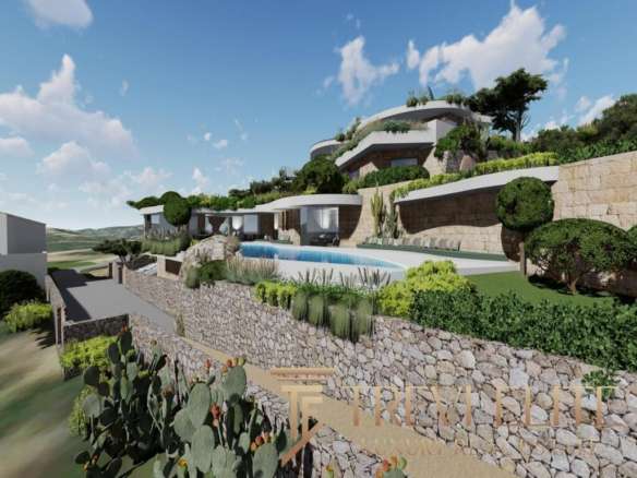 Современный роскошный дом на склоне холма с бассейном и живописным видом на природу. Эксклюзивная недвижимость в Италии с уникальным дизайном и ландшафтным садом.