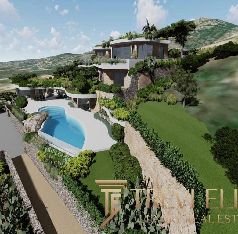 Высококлассная роскошная вилла на холме с современным дизайном, бассейном и ухоженным ландшафтом, окруженная природой. Идеальный дом для ценителей эксклюзивной недвижимости и уединения.