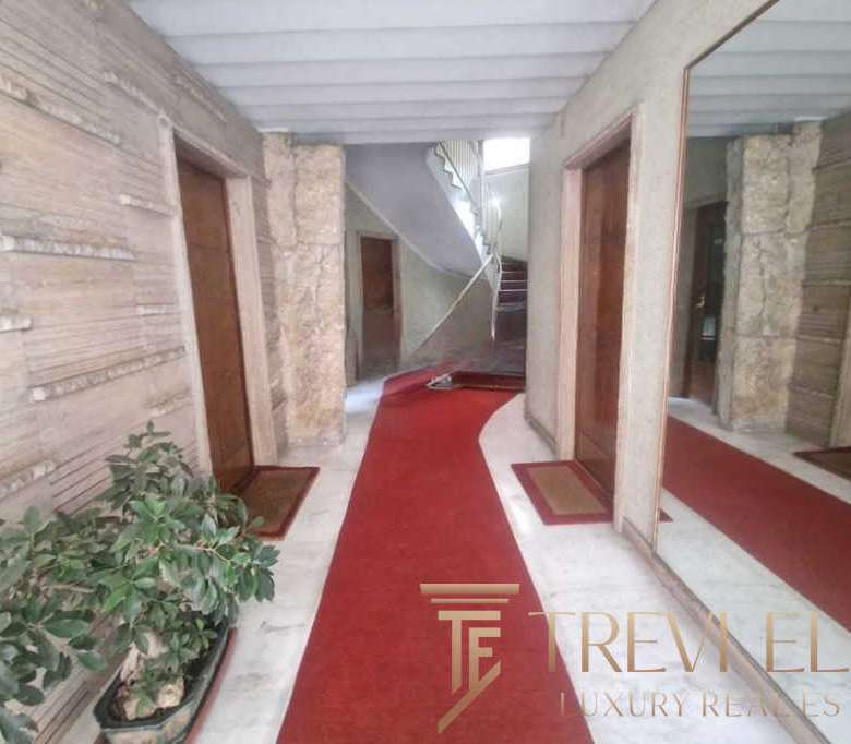 Комнатный коридор в элитной недвижимости, отделка в стиле хай-тек, роскошный дизайн интерьера с деревянными элементами и уютным ковровым покрытием.