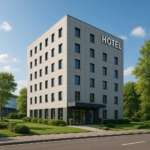 Современный гостиничный комплекс с множеством этажей и стильным фасадом, окружённый зелёным ландшафтом для высокого уровня комфорта и роскоши.