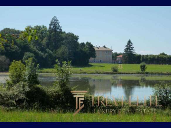 Уединенный загородный дом на берегу озера, окруженный зеленью и природой, идеально подходит для элитной недвижимости с живописными видами и спокойной атмосферой.