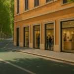 Элегантное здание агентства недвижимости Треви Элит на фоне зеленых деревьев, современный фасад, профессиональный интерьер, высокий уровень обслуживания эксклюзивных клиентов.