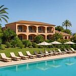 Роскошный курортный комплекс с бассейном, окружённый пальмами и зеленью, на территории элитного жилого комплекса. Идеальное место для отдыха и элитной недвижимости.