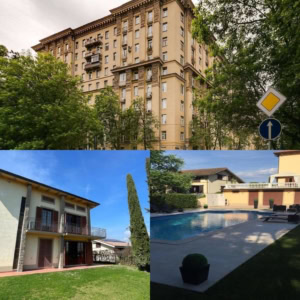 Высококлассное жилое здание в центре города с элегантной архитектурой и просторными балконами, окруженное зеленью. Идеальное жилье для тех, кто ценит комфорт и стиль в городской среде.