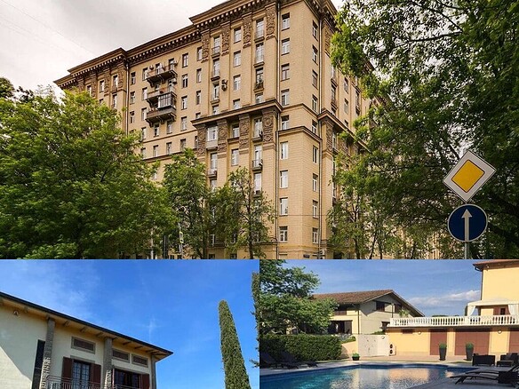 Высококлассное жилое здание в центре города с элегантной архитектурой и просторными балконами, окруженное зеленью. Идеальное жилье для тех, кто ценит комфорт и стиль в городской среде.