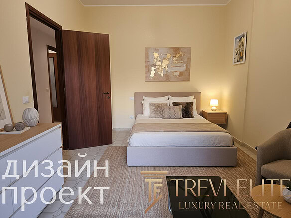 Современная уютная спальня в элитной вилле с мягким освещением и стильным декором. Идеальное пространство для отдыха и уединения. Высокое качество ремонта и комфортная мебель.