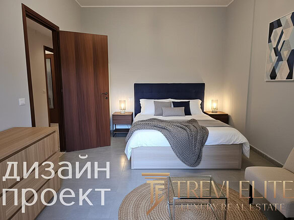 Современная спальня в элитной недвижимости Треви Элит. Просторное оформление, уют и стиль с элементами минимализма, идеально подходит для комфортного проживания.