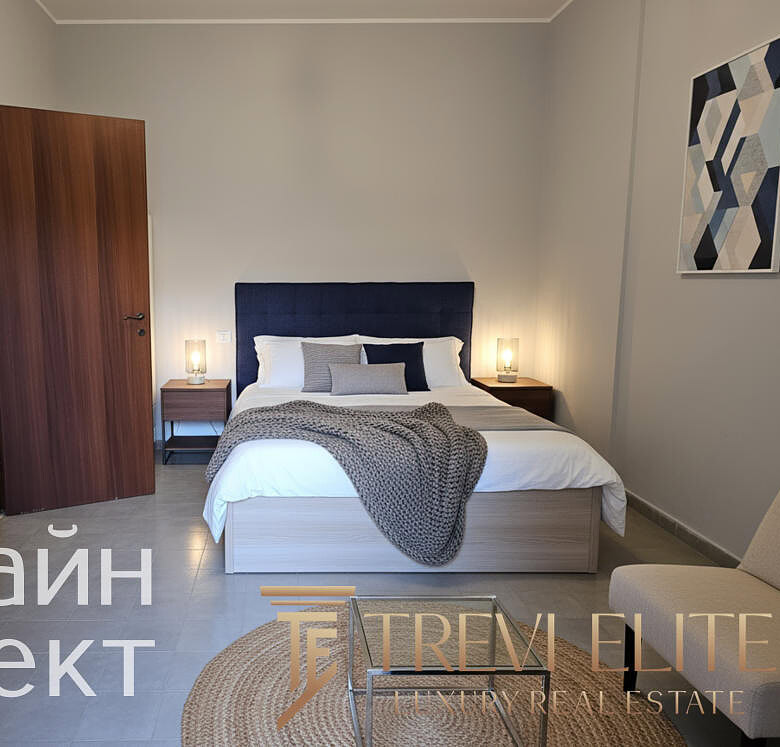 Современная спальня в элитной недвижимости Треви Элит. Просторное оформление, уют и стиль с элементами минимализма, идеально подходит для комфортного проживания.